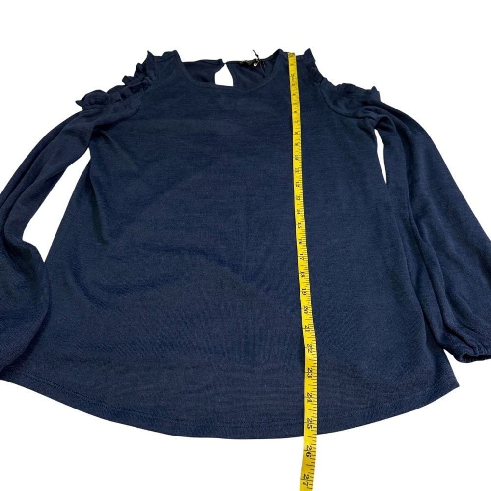 DG2 by Diane Gilman Cold-Shoulder Ruffle Top Shirt Sweater Navy Blue Size XS NWT - Picture 7 of 10